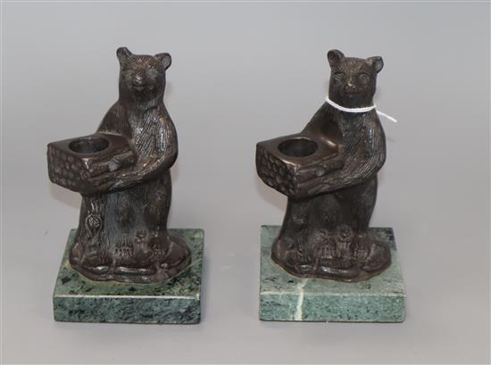 A pair of Black Forest bronze bear candle holders height 14cm